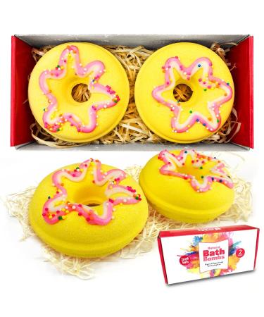 2 x large donut bath bombs by Zimpli Gifts handmade donut moisture care for all age groups Mother's Day birthday present vegan friendly and free of animal experiments