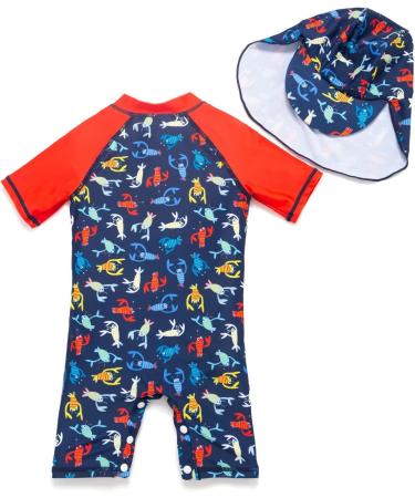 BONVERANO Baby Boy Sunsuit/Swimsuit UPF 50+ Sun Protection with Cap, 18-24 Months - Shrimp - Buy Online on GoSupps.com