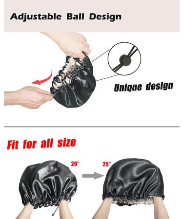 Auban Large Bonnet Sleep Cap - Double Layer Satin Lined Wrap for Curly Hair | Adjustable Elastic Band for Hair Care | Black - Buy Online on GoSupps.com