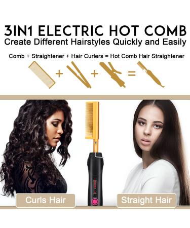 NICEMOVIC Ceramic Hot Comb Electric Heating Comb - Hair Straightener and Curling Brush for Natural Black Hair, Beard, and Wigs - Gold - Buy Online on GoSupps.com