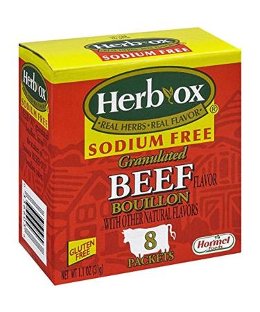HERB OX Beef Instant Broth & Seasoning, Sodium Free, 8 Count (Pack of 12)