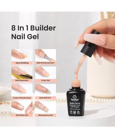 Beetles Gel Nail Polish 6 Colors Builder Gel Set - 8 in 1 Strengthener, Clear & Nude Pink Milkly Hard Gel, Extension Base & Rhinestone False Nail Tips - Nail Art Design Kit for Pink Christmas - 4 Sheer Peach Shades - Buy Online on GoSupps.com
