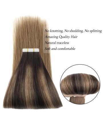 Premium Balayage Tape-In Hair Extensions - Real Remy Human Hair Ombre Dark Brown to Chestnut Brown 20 Pieces 50g - 35 cm #B2-6 - Buy Online on GoSupps.com