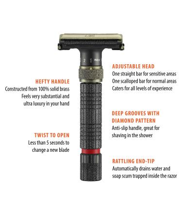 VIKINGS BLADE Adjustable Double Edge Safety Razor - The Emperor MEIJI | Solid Brass | Short & Fat Handle | Butterfly Twist-To-Open | Eco Friendly | Luxury Case - Smooth, Close, Clean Shaving - Buy Online on GoSupps.com