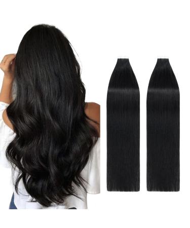 Silk-co Tape-In Real Hair Extensions Black 40 Pieces Real Hair Tape Extensions Remy Tape Glue Extensions Skin Weft 100 g No. 01 Jet Black 60 cm