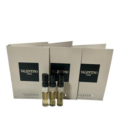 Valentino Uomo Men Sample Spray Vial Eau De Toilett EDT Perfume Set of 3 Bergamot Myrtle Leather 0.02 Fl Oz (Pack of 3)