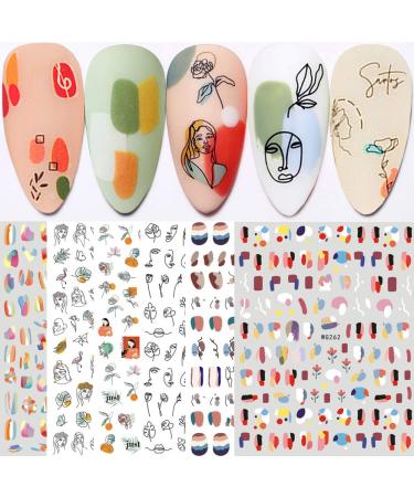 Graffiti Fun Nail Art Stickers, Abstract Nail Decals 3D Self-Adhesive Abstract Lady Face Rose Leaf Nail Design Manicure Tips Nail Decoration for Women Girls Kids(6Sheets) - Buy Online on GoSupps.com