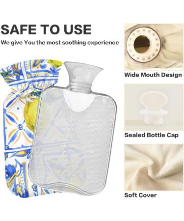 Hot Water Bottle with Cover - 1L Small for Pain Relief | Bed Hand & Feet - BPA-Free Lemon Fruits Design - Buy Online on GoSupps.com