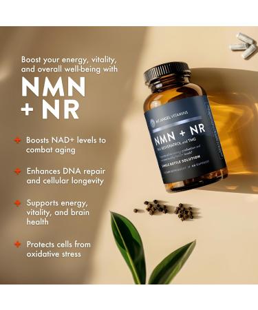 Mt. Angel Vitamins NMN Supplement + NR with Resveratrol & TMG, Dual NAD+ Precursors for Cellular Energy & Healthy Aging, 60 Capsules - Buy Online on GoSupps.com