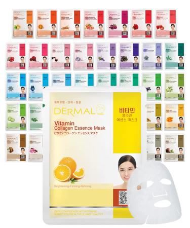 DERMAL 39 Combo Pack Collagen Essence Full Face Facial Mask Sheet - The Ultimate Supreme Collection for Every Skin Condition Day to Day Skin Concerns. Nature made Freshly packed Korean Face Mask 39 Pack
