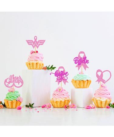 Cyodoos 30 PCS Breast Cancer Awareness Cupcake Toppers Glitter Pink Ribbon Never Give Up Beliveve Hope Cupcake Picks Pink Ribbon Party Cake Decorations Supplies - Buy Online on GoSupps.com