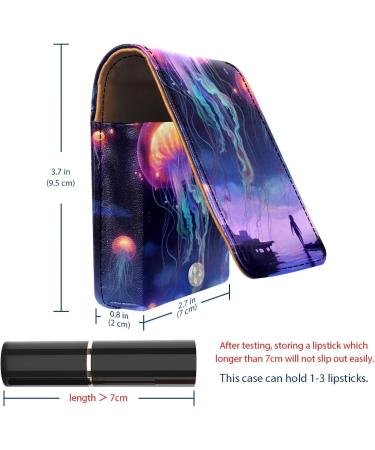 Buy Leather Lipstick Case Organizer with Mirror - Mini Jellyfish Sea Lip Gloss Holder - Buy Online on GoSupps.com