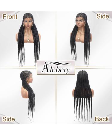 Alebery 36 Full Lace Jumbo Box Braids Wig for Black Women - Lightweight Synthetic Lace Frontal Cornrow Twisted Wig in Black - Buy Online on GoSupps.com