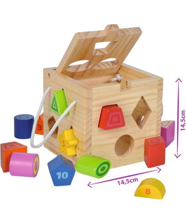 Eichhorn Hood Cubes - Pine Wood Motor Cubes with 12 Plug-in Blocks | Wooden Toys for Kids 12+ Months | 14.5 cm Size - Buy Online on GoSupps.com