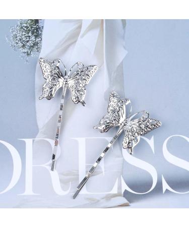 Yheakne Hollow Butterfly Hair Clip Pin Vintage Silver Hair Clip French Butterfly Retro Bobby Pins Decorative Hair Accessories for Women and Girls 2 Pieces - Buy Online on GoSupps.com