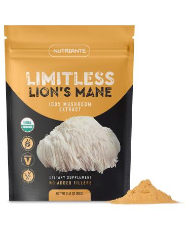 Organic Lions Mane Extract Powder  Nootropic Mushroom Supplement Improves Focus & Memory Immune & Nervous Systems  Concentrated Dual Extract Vegan Gluten-Free Non-GMO by Nutriante 2.12 Oz.