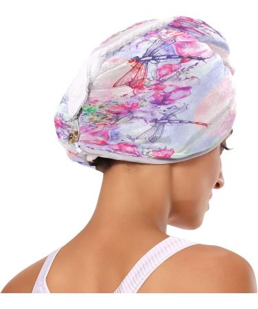 Watercolor Dragonfly Dry Hair Cap Set | 2-Piece Quick Drying Towel & Button Headband - Super Absorbent Soft & Comfortable - Buy Online on GoSupps.com