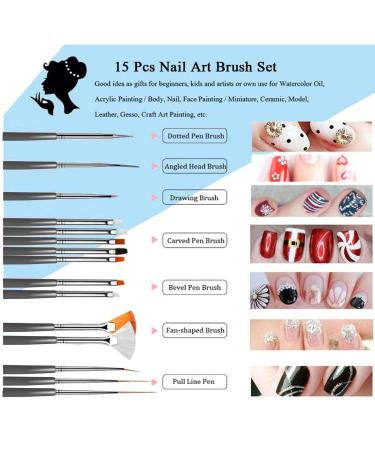15-Piece Nail Art Set | UV Gel Acrylic Brushes & Dotting Tools for DIY Nail Designs - Buy Online on GoSupps.com