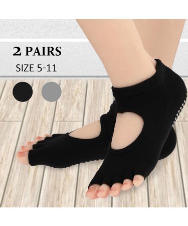 Buy GREVOSEA Yoga Socks - Slipproof Toe Pilates & Gymnastics Socks for Women | 2 Pairs Black & Gray - Buy Online on GoSupps.com