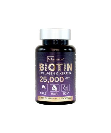 NAhmeds Biotin + Beauty Blend 25 000 mcg Complex with Collagen Keratin MSM Hair Skin & Nail Support Gluten-Free GMP ISO 22000 HACCP Certified COA Available 60 Capsules