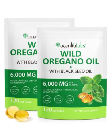 Oil of Oregano with Black Seed Oil (2PACK) Oil of Oregano Capsules Organic 2 in 1 6000mg Natural Defense Supplement Non-GMO Easy to Swallow -120 Count