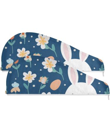 Rabbits Flowers Hair Towel 2 Pack | Super Absorbent Quick Dry Hair Turbans for Women & Girls - Buy Online on GoSupps.com