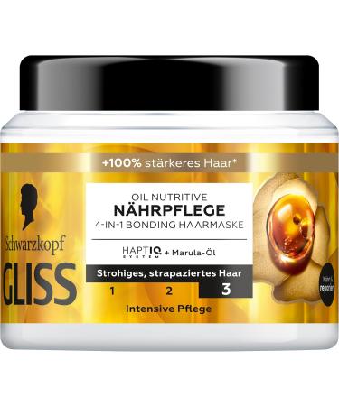 Gliss 4 in 1 Oil Nutritive Nourishing Care (400 ml) Hair treatment with HAPTIQ system & marula oil nourishes coarse and damaged hair hair mask for sensual softness - Buy Online on GoSupps.com