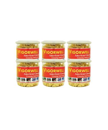 Vigorwell Premium 5-Year Large American Ginseng Slice (80G/2.8OZ X 6 Bottles)-Value Pack Save 13%