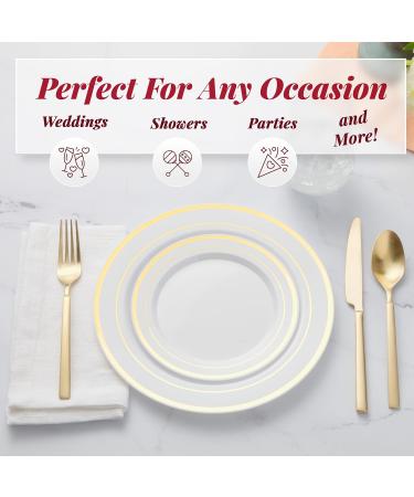 50 Pack Gold Plastic Plates - Elegant Disposable Dinner & Salad Plates for Parties, Weddings, Holidays - Set of 25 Dinner Plates & 25 Salad Plates - Buy Online on GoSupps.com