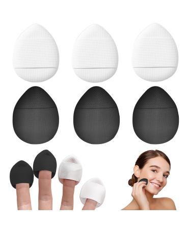 6 Pieces Finger Powder Puff Makeup Mini Powder Puff Soft Powder Puff for Foundation Concealer Cosmetic Foundation Sponge Mineral Powder Wet Dry Makeup Tool (Black & White)