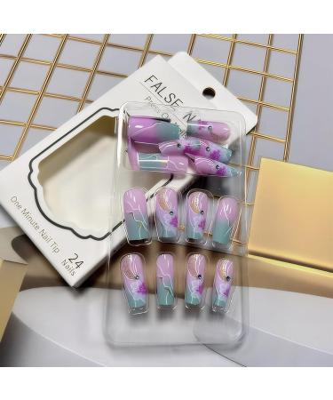 Acrylic Press On Nails False Nails Square Fake Nails with Glue Reusable Cute Press On Nails Gradient Flower Fake Nails with Designs Full Cover Medium Coffin - Buy Online on GoSupps.com