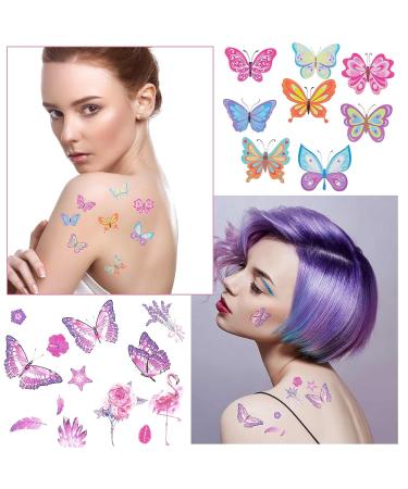 PAGOW Glitter Butterfly Temporary Tattoos - 20 Sheets, Self-adhesive and Waterproof Stickers for Kids, Women, Girls - Perfect for Birthday Parties and Goodie Bags (Style 4) - Buy Online on GoSupps.com