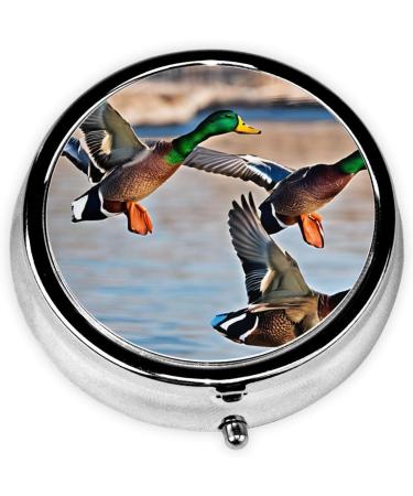 Shop Mallard Ducks Mini Round Pill Box - 3 Compartment Portable Pill Organizer for Travel Home & Office - Buy Online on GoSupps.com