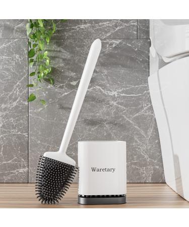 Waretary Toilet Cleaning Brush and Holder Set for Bathroom, Flexer Bowl Under-Rim Brush Head with Silicone Bristles, Ventilated Quick-Drying Wall-Mounted Base, White Snow White