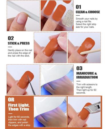Cured Gel Nail Strips Kit - Long Lasting & Waterproof Orange Red and Gold Real Nail Polish Wraps with Accessories - UV/LED Lamp Required - Buy Online on GoSupps.com