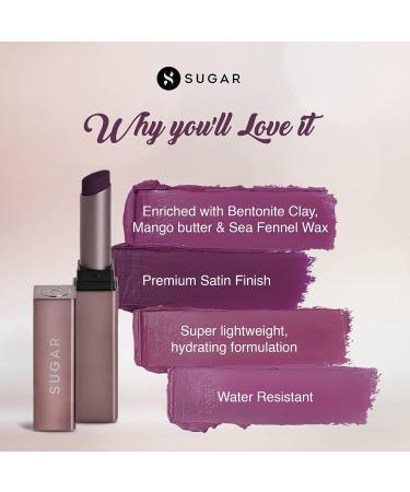 SUGAR Cosmetics Mettle Satin Lipstick 05 Helena Plum Berry 2.2g - Waterproof Longlasting Silky Finish Lipstick Lasts 8 Hours - Buy Online on GoSupps.com