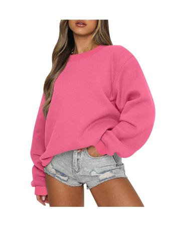 Joy-fan ladies loose long casual sweatshirt office blouses women blouse casual top sweater long arm above-hand elegant business t shirt sweaters round collar blouse pink XL