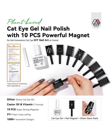 SAVILAND Silvery Cat Eye Gel Polish with 10PCS Magnet: 15ML Cats Eye Gel Nail Polish with Strong Nail Magnet Vitamin E Castor Oil Magnetic Gel Heart Line Diverse Cat Eye - Buy Online on GoSupps.com