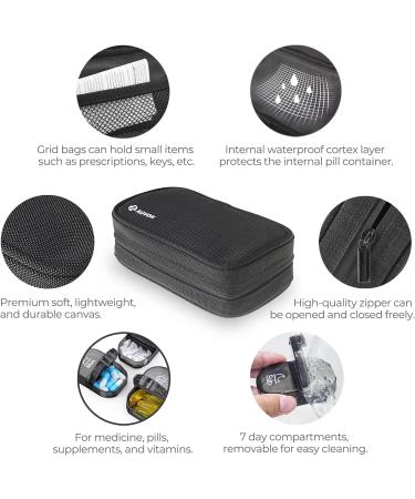 AUVON Canvas Weekly Pill Organizer for Vitamins & Supplements - Large AM/PM Pill Box with Portable Zipper Cloth Bag - 7 Day Pill Case in Black - Buy Online on GoSupps.com