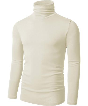 TAPULCO Men's Ivory Turtleneck Knitted Pullover - Slim Fit Long Sleeve Casual T-Shirt - Buy Online on GoSupps.com