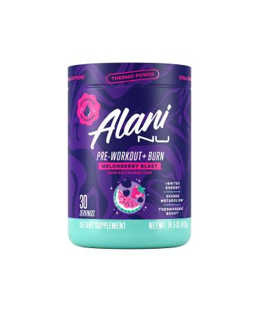 Alani Nu Pre-Workout+ Burn Melonberry Blast Thermogenic Fitness Supplement* Sparks Metabolism & Energy* 200mg Caffeine Per Serving Gluten Free & Vegan 30 Serve Tub 1 Pack
