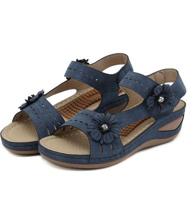 XTZYGLFD Women's Summer Floral Wedge Sandals - Comfortable Breathable Hook Loop Shoes - Blue - Size 7 UK - Buy Online on GoSupps.com