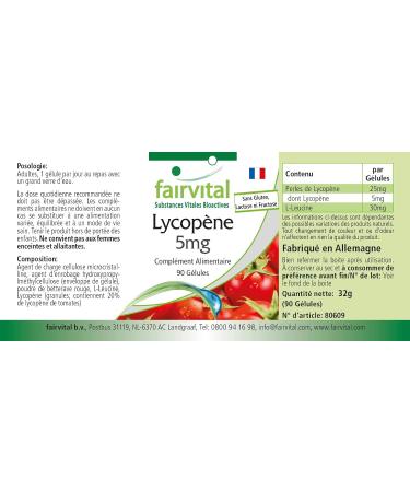 Fairvital | Lycopene 5mg - box of 3 months - VEGAN - Highly dosed - 90 capsules - from tomato extract - Buy Online on GoSupps.com