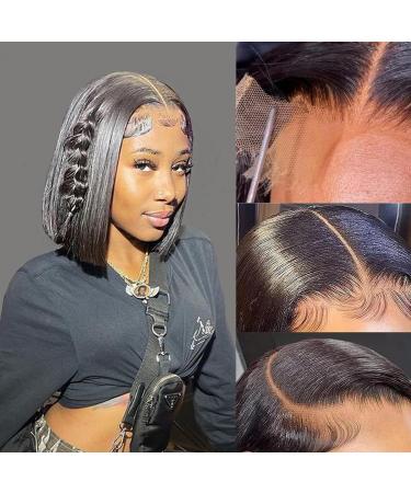 Bob Wig Human Hair 6X6 Closure Bob Wigs HD Transparent Bob Lace Front Wigs Human Hair for Women 150% Density Short Bob Wigs Glueless Wigs Pre Plucked With Baby Hair 12 Inch 6x6 Straight Bob Wig Black Color