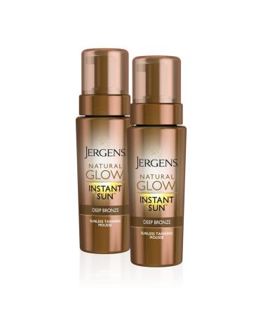 Jergens Natural Glow Instant Self Tanner Mousse, Sunless Deep Bronze Tan, Sunless Self-tanner, for a Natural-looking Tan, 6 Ounce (2 Pack) Instant Sun Sunless Tanning Mousse, Deep Bronze, 6 Ounce (Pack of 2)
