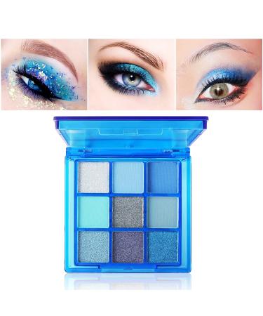 MEICOLY Blue Eyeshadow Palette - 9 Color Matte Glitter Metallic Silver Waterproof Shimmer Pigmented Eye Shadow - Buy Online on GoSupps.com