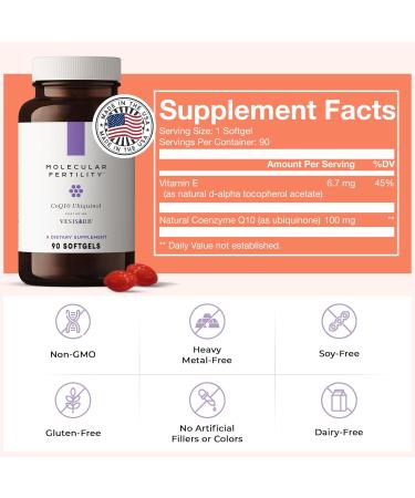 Molecular Fertility CoQ10 Ubiquinol with VESIsorb - Coenzyme Q10 Kaneka QH Ubiquinol Form 100mg Supplement for Women & Men - High Absorption Reproductive Wellness & Fertility Support - 90 Softgels - Buy Online on GoSupps.com