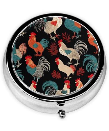 French Roosters Mini Round Pill Box | 3 Compartment Travel Pill Organizer | Portable Medicine Case for Home & Office - Buy Online on GoSupps.com
