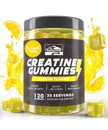 KP Creatine Monohydrate Gummies Lemon for Men & Women 100% Creatine Lemon Gummies 5g per Serving + Vegan Sugar Free + Strength Energy Muscle & Booty Gain - 120 Count