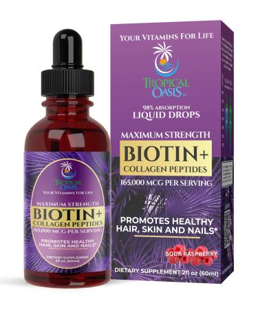 Maximum Strength 165 000mcg Liquid Biotin & Collagen Drops Vitamins for Hair Growth for Women & Men Supports Healthy Hair Radiant Skin & Strong Nails 98% Absorption Non-GMO 60 Servings 2 Fl Oz (Pack of 1)